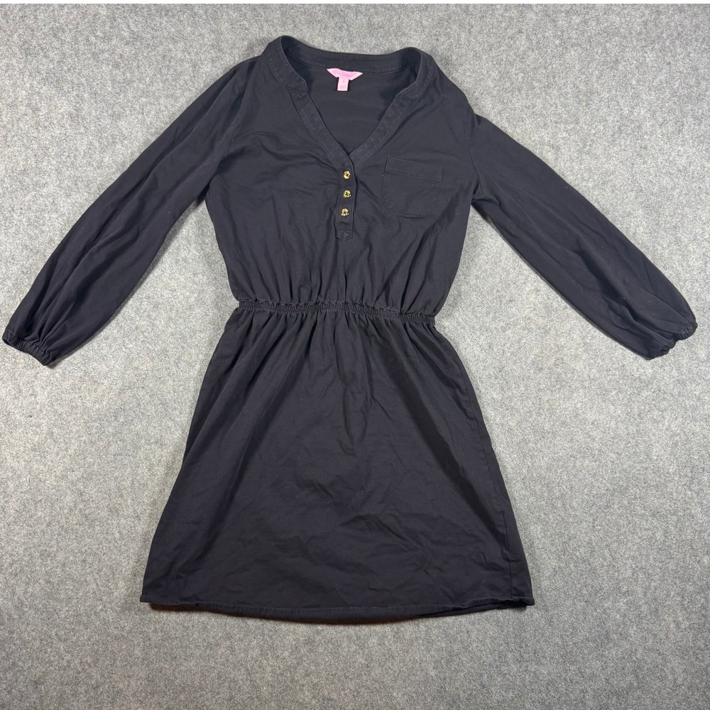 Lilly Pulitzer Dress Womens Small Black Pima Cotton Long Sleeve V-Neck Elastic